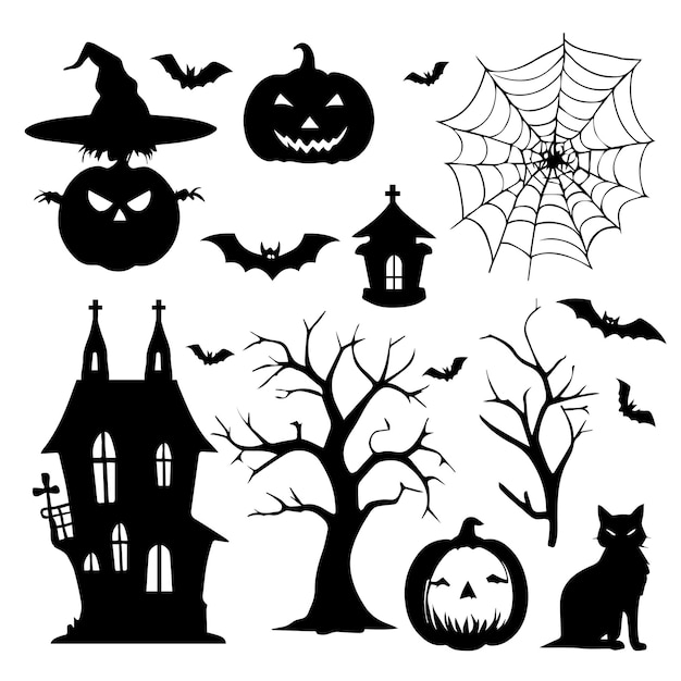 Colección de elementos de la silueta de Halloween Ilustración vectorial