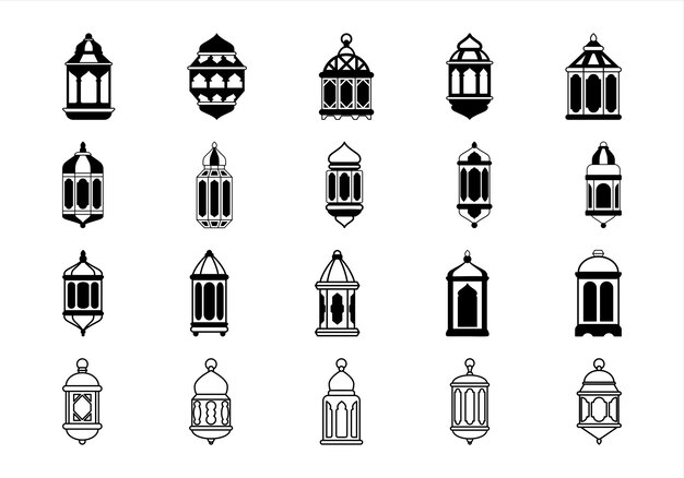Colección de elementos de silueta de linterna islámica