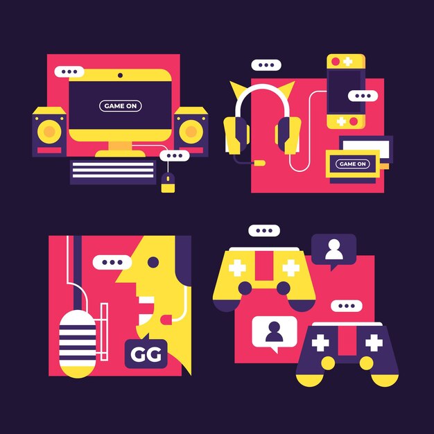 Colección de elementos de streamer de juego plano