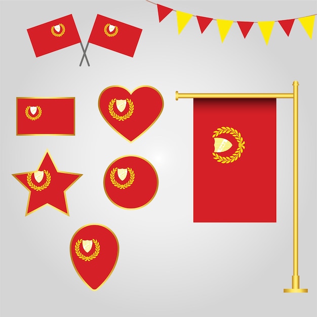 Vector colección de elementos vectoriales de las formas de la bandera del corazón de la bandera del polo estelar del estado de malasia de kedah