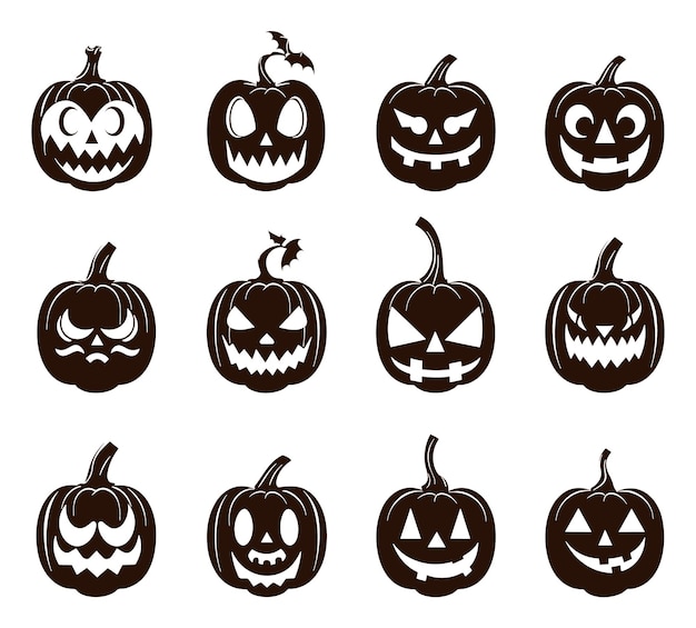 Colección de elementos vectoriales de Halloween para el conjunto de siluetas felices de Halloween