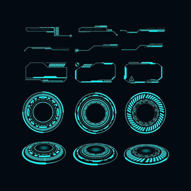 Colección de elementos vectoriales HUD GUI para plantilla de diseño de interfaz de usuario Visualización de tablero futurista Elemento de presentación de estadística y ciencia de datos con estilo cyberpunk