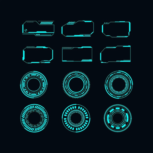 Colección de elementos vectoriales HUD GUI para plantilla de diseño de interfaz de usuario Visualización de tablero futurista Elemento de presentación de estadística y ciencia de datos con estilo cyberpunk