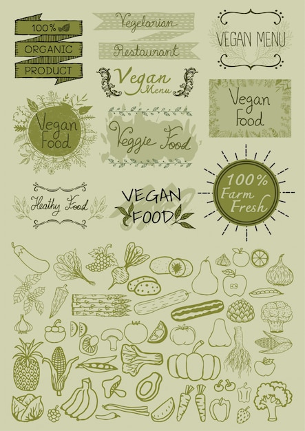 Vector colección de elementos veganos