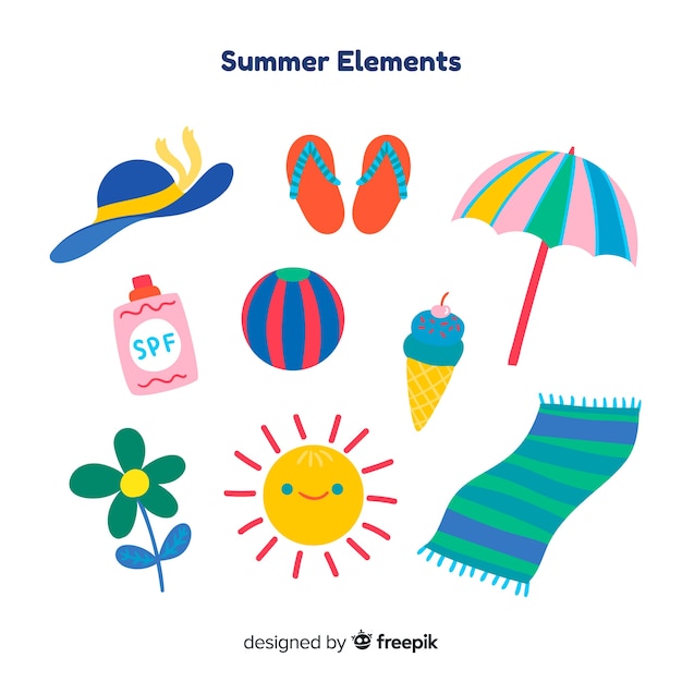 Colección de elementos de verano dibujados a mano