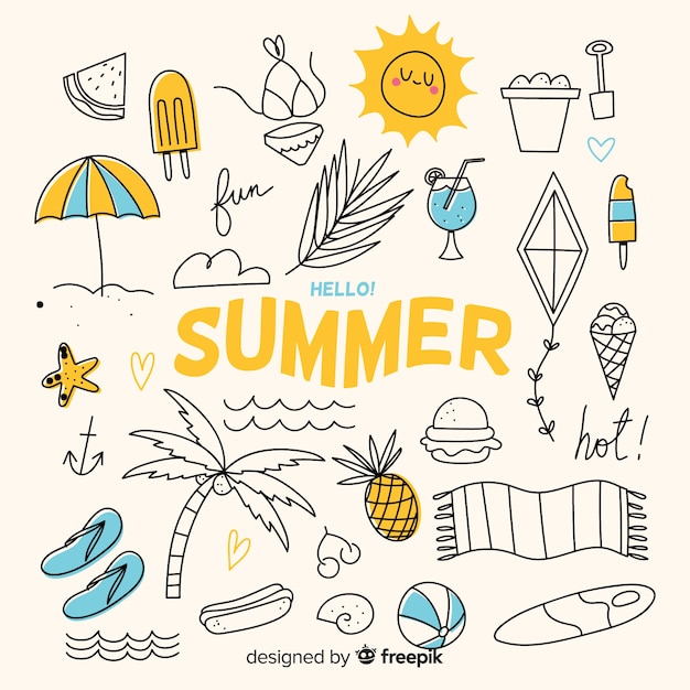 Colección de elementos de verano dibujados a mano