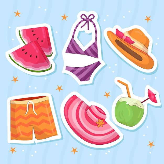 Colección de elementos de verano dibujados a mano