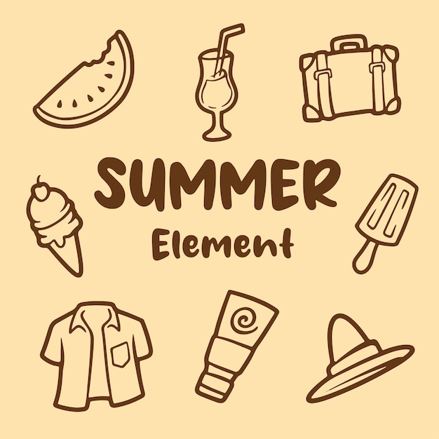 Colección elementos de verano dibujados a mano