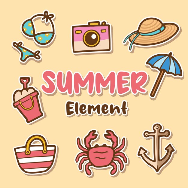 Colección de elementos de verano dibujados a mano