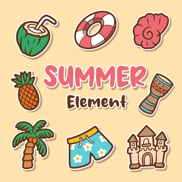 Colección elementos de verano dibujados a mano