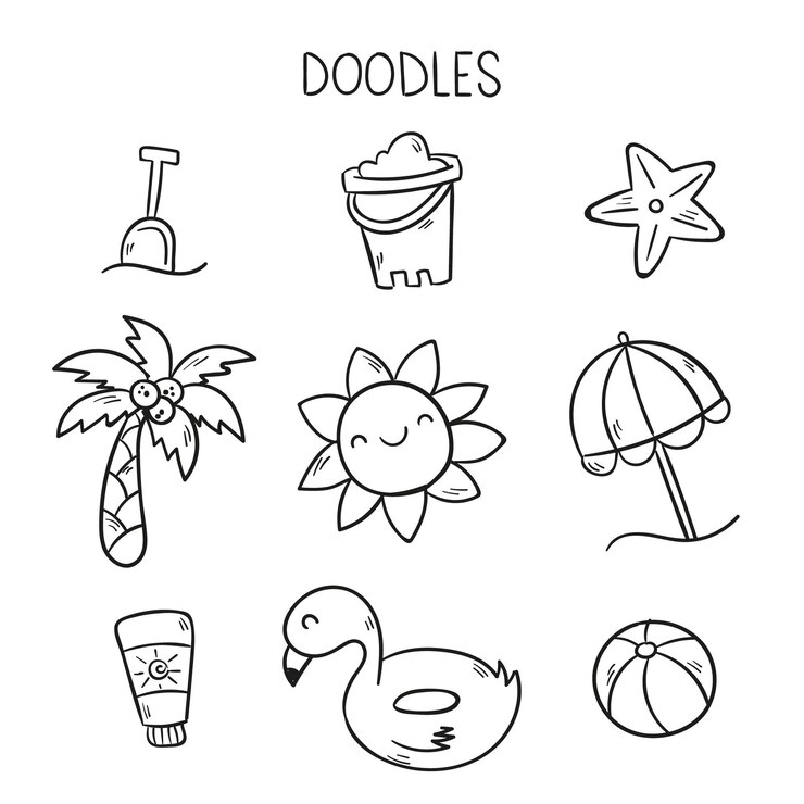 colección de elementos de verano dibujados a mano
