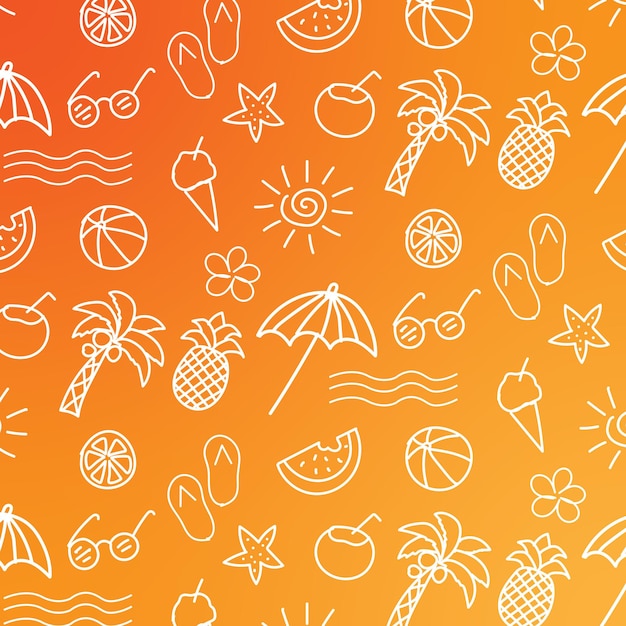 colección de elementos de verano en fondo naranja