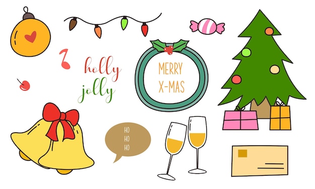 Colección de elementos Vintage Feliz Navidad y Feliz Año Nuevo
