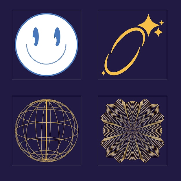 Colección de elementos Y2K Adornos gráficos futuristas retro Para camisetas modernas diseñadas