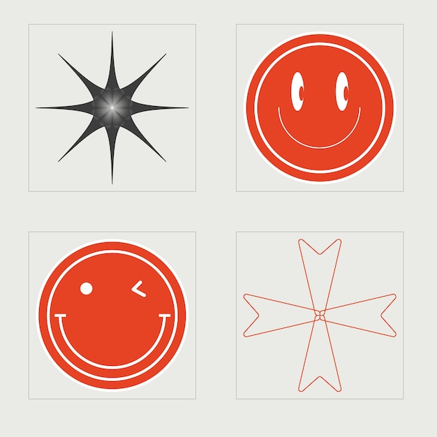Colección de elementos Y2K Adornos gráficos retro futuristas Iconos planos minimalistas
