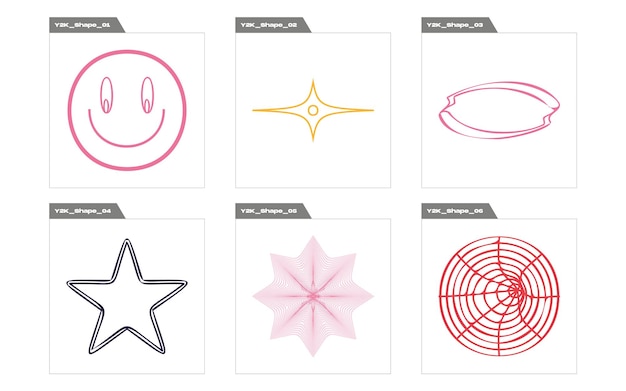 Colección de elementos Y2K Brutalismo formas de estrellas y flores Elementos Cyberpunk