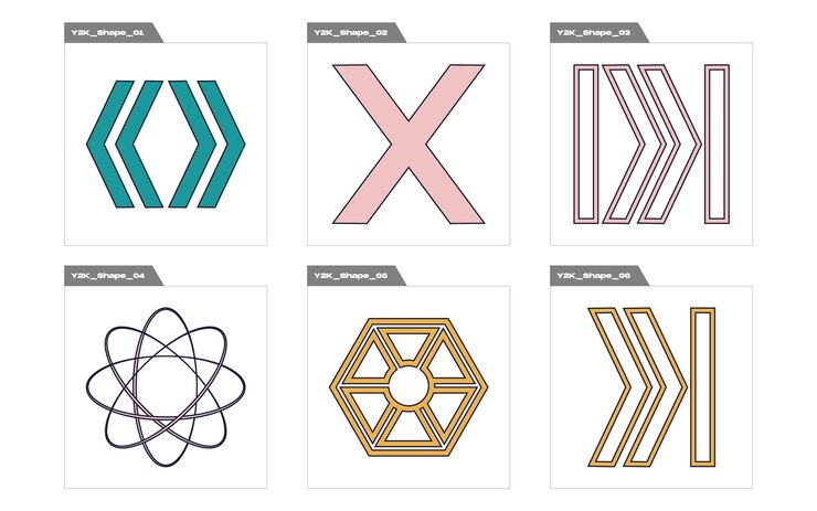 Vector colección de elementos y2k brutalismo formas de estrellas y flores elementos para decoración gráfica