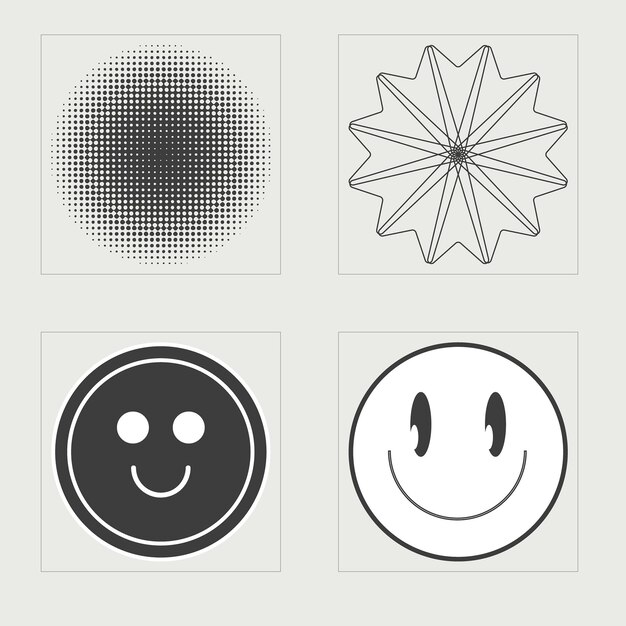 Colección de elementos Y2K Brutalismo formas de estrellas y flores Elementos para decoración gráfica