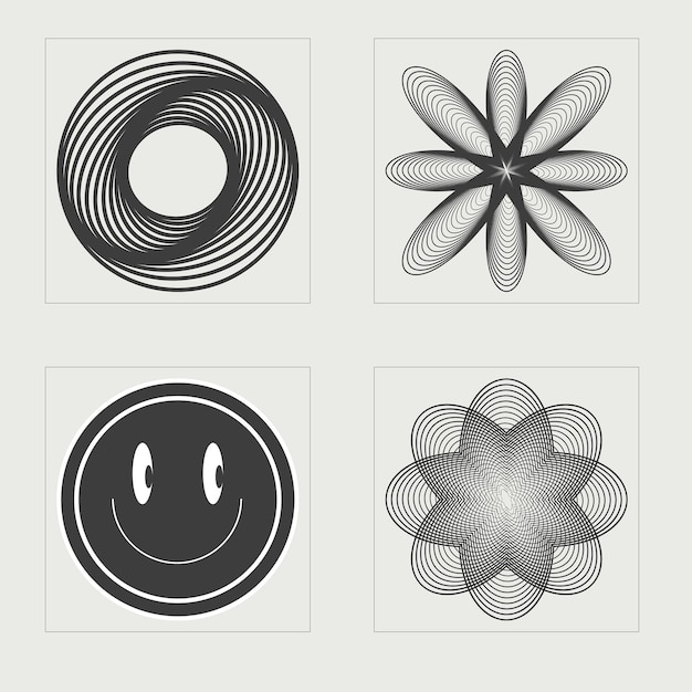 Colección de elementos Y2K Brutalismo formas de estrellas y flores Formas abstractas modernas