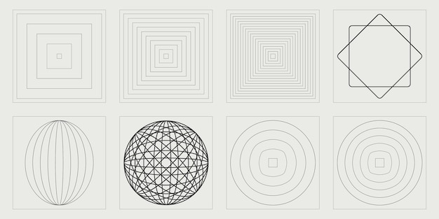 Colección de elementos Y2K Conjunto futurista retro psicodélico Rave Iconos minimalistas planos