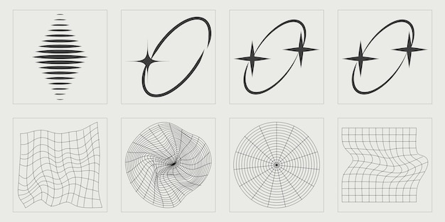 Colección de elementos Y2K Figuras posmodernas geométricas de moda Iconos minimalistas planos