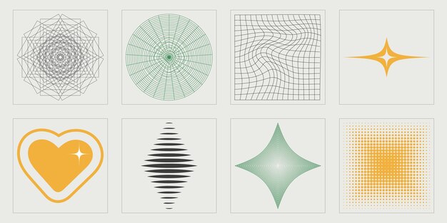 Colección de elementos Y2K Gran colección de símbolos geométricos gráficos abstractos Iconos minimalistas planos