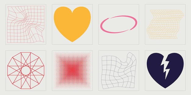 Colección de elementos Y2K Gran colección de símbolos geométricos gráficos abstractos Iconos minimalistas planos