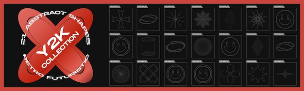 Colección de elementos Y2K Gran conjunto de objetos retro para el diseño Formas abstractas de bauhaus
