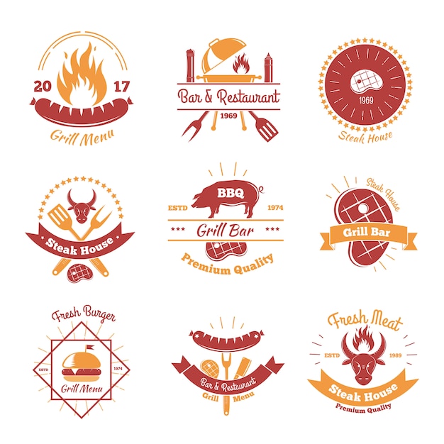 Vector colección de emblemas de barbacoa fresca