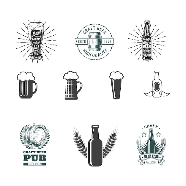 Vector colección de emblemas de cerveza retro, insignias, pegatinas