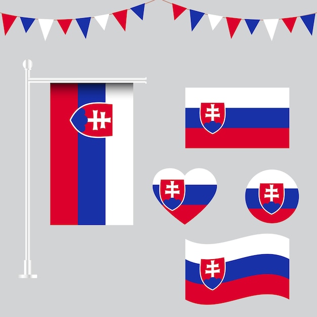 Vector colección de emblemas e iconos de la bandera de eslovaquia en diferentes formas