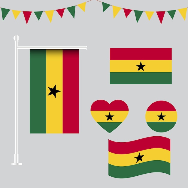 Vector colección de emblemas e íconos de la bandera de ghana en diferentes formas