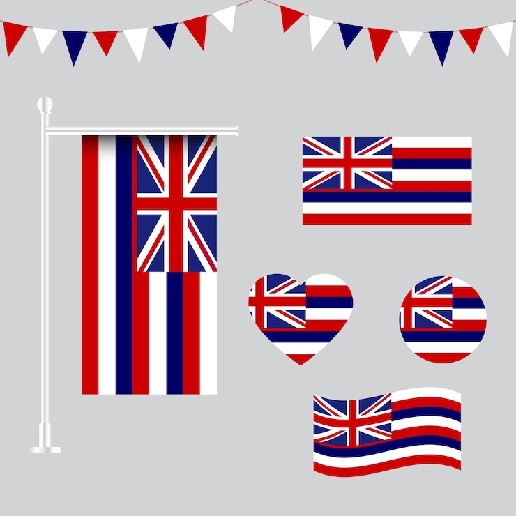 colección de emblemas e íconos de la bandera de Hawaii en diferentes formas