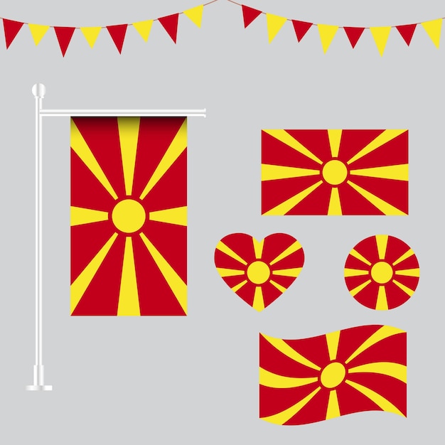 Colección de emblemas e iconos de la bandera de Macedonia del Norte en diferentes formas
