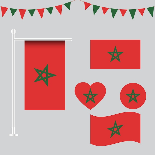 Colección de emblemas e iconos de la bandera de Marruecos en diferentes formas