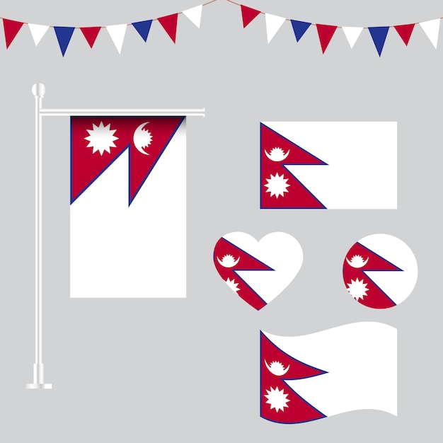 Colección de emblemas e iconos de la bandera de Nepal en diferentes formas