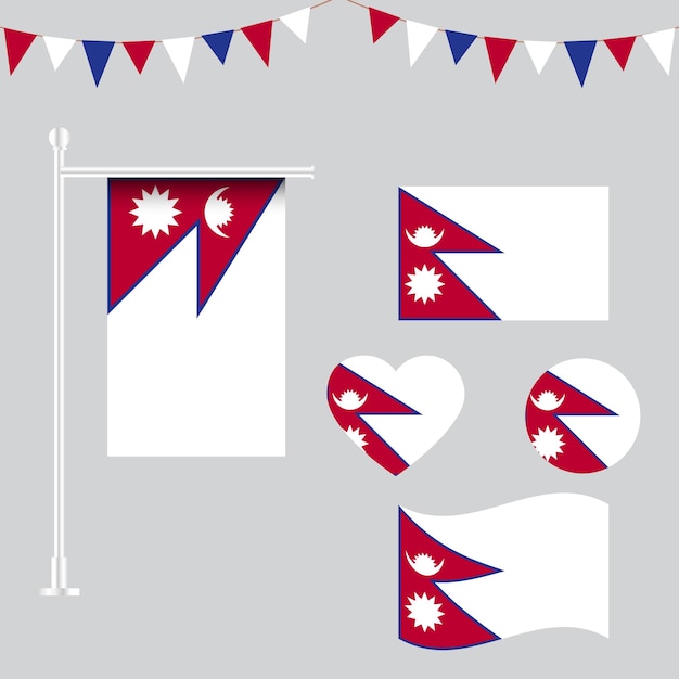 Vector colección de emblemas e iconos de la bandera de nepal en diferentes formas