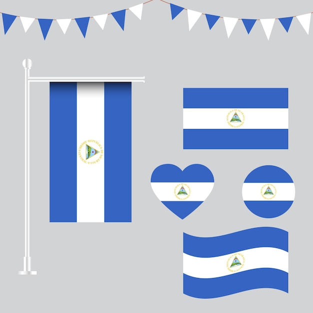 Colección de emblemas e iconos de la bandera de Nicaragua en diferentes formas