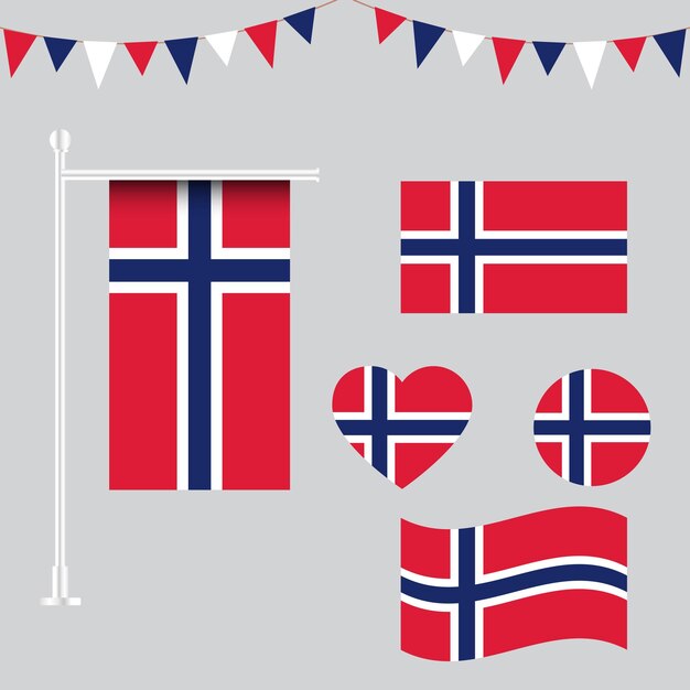 Colección de emblemas e iconos de la bandera de Noruega en diferentes formas