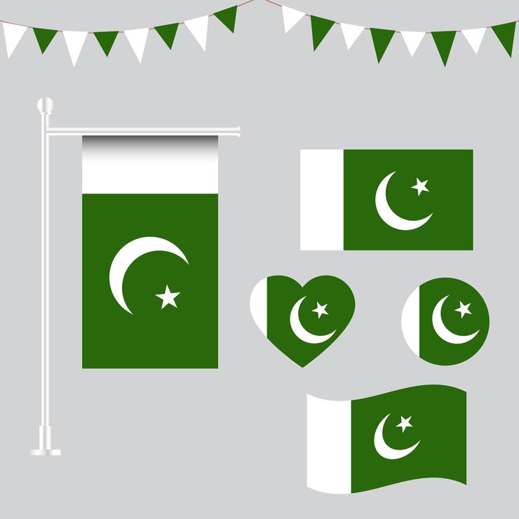 Colección de emblemas e iconos de la bandera de Pakistán en diferentes formas