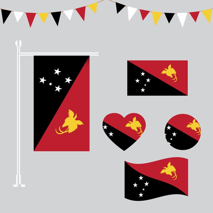 Colección de emblemas e iconos de la bandera de Papúa Nueva Guinea en diferentes formas