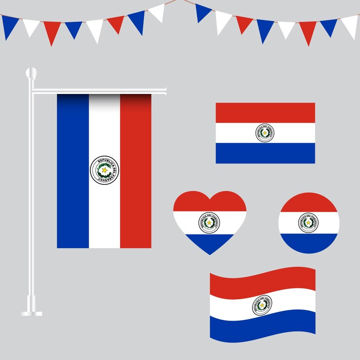 Colección de emblemas e iconos de la bandera de Paraguay en diferentes formas