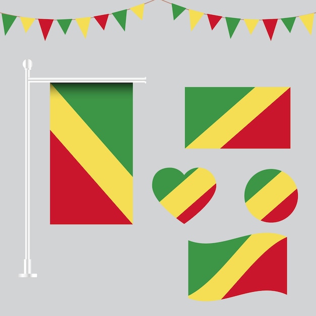 Vector colección de emblemas e iconos de la bandera de la república del congo en diferentes formas