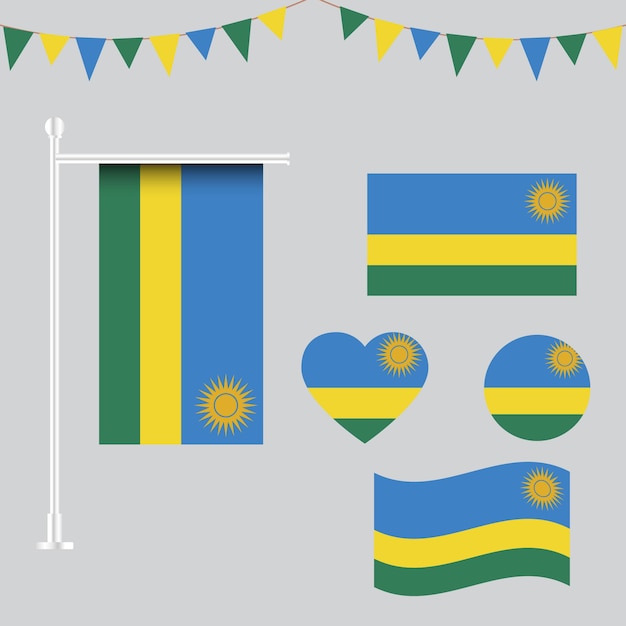 Colección de emblemas e iconos de la bandera de Ruanda en diferentes formas
