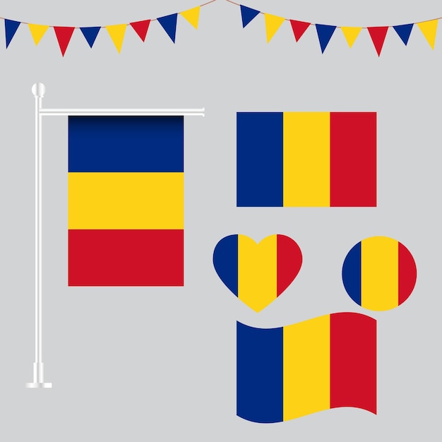 Vector colección de emblemas e iconos de la bandera de rumania en diferentes formas