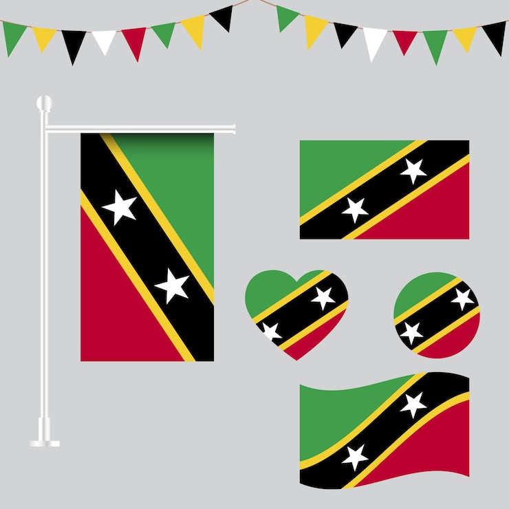 Colección de emblemas e iconos de la bandera de Saint Kitts y Nevis en diferentes formas