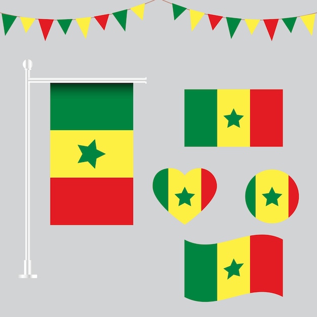 Vector colección de emblemas e iconos de la bandera de senegal en diferentes formas