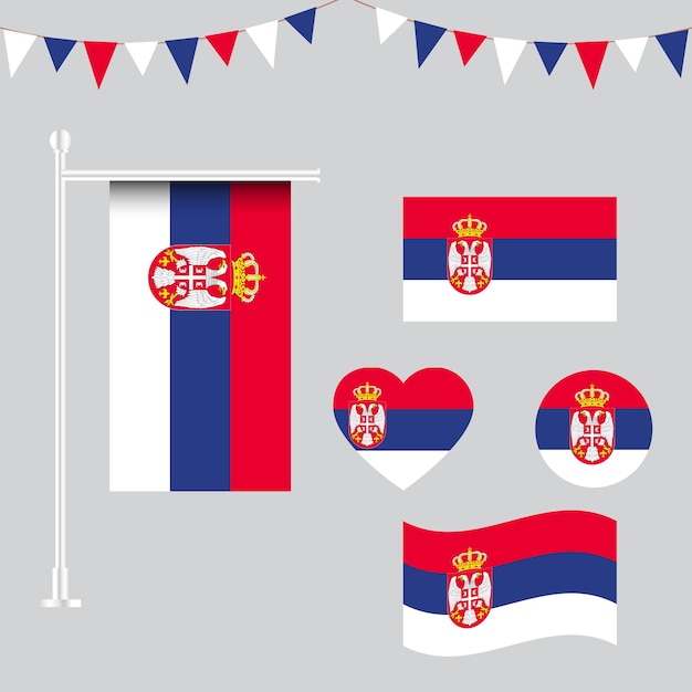 Vector colección de emblemas e iconos de la bandera de serbia en diferentes formas