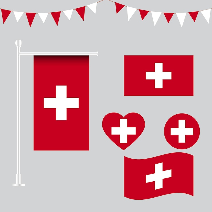 Colección de emblemas e iconos de la bandera suiza en diferentes formas