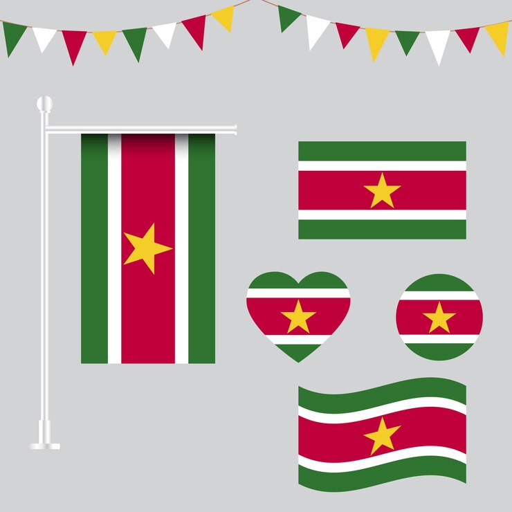 Colección de emblemas e iconos de la bandera de Suriname en diferentes formas
